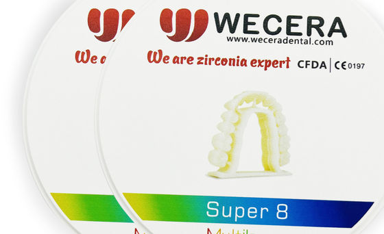 100 Percent Precise Scaling Factor Multilayer Zirconia Block Providing 900Mpa Bending Strength and Density 6.0 to 6.3g per cm3 for Dental