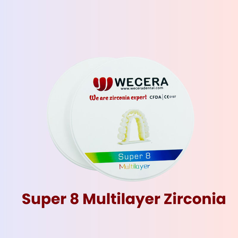 Multilayer Zirconia Block Density 6.0-6.3g/cm3 100% Precise Scaling Factor 1500 Degree Sintering Program for Dental Crowns